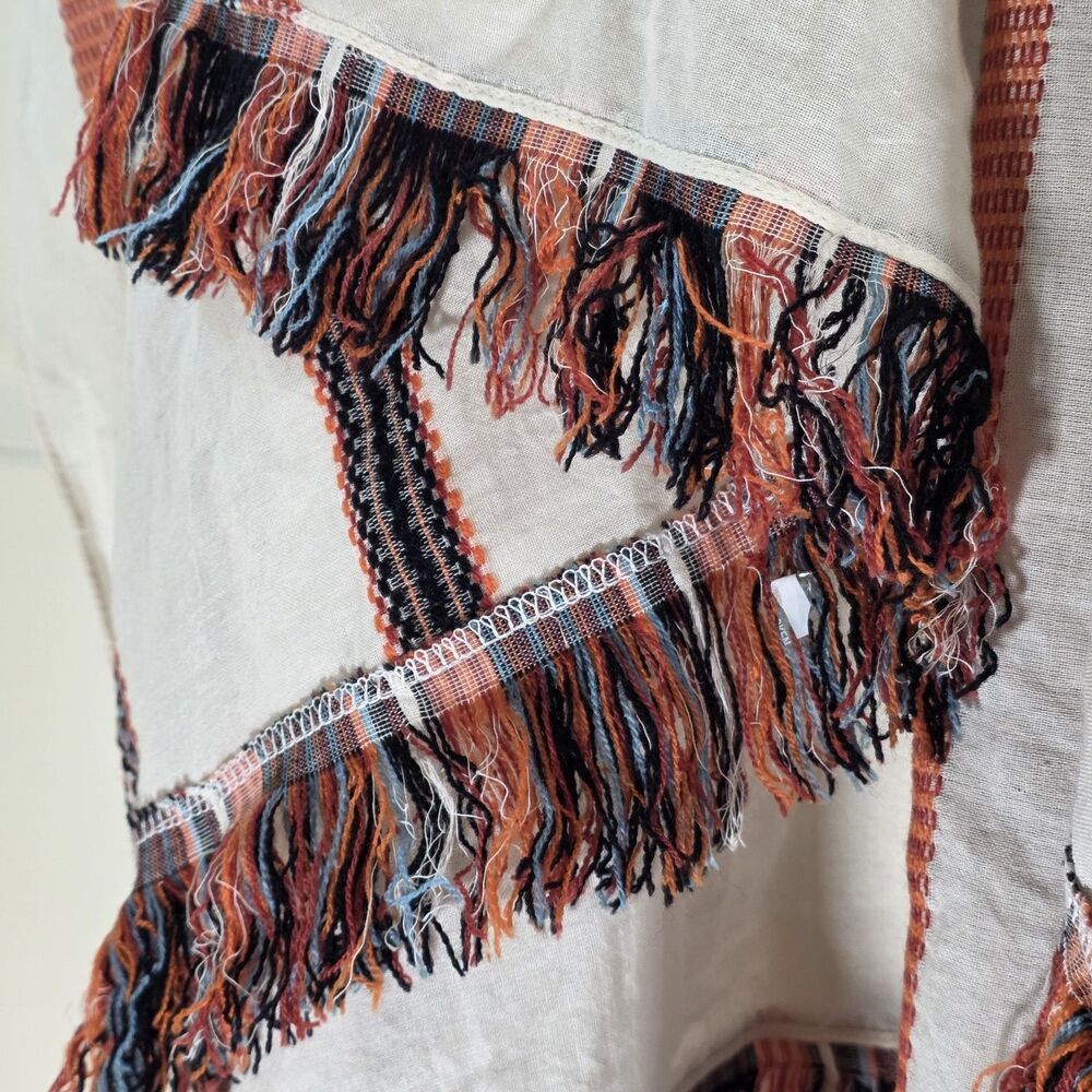 Vismaya W Fringe Kimono Ruana Textured Woven Boho Artisan Swimwear Cover Up OS - Picture 4 of 9